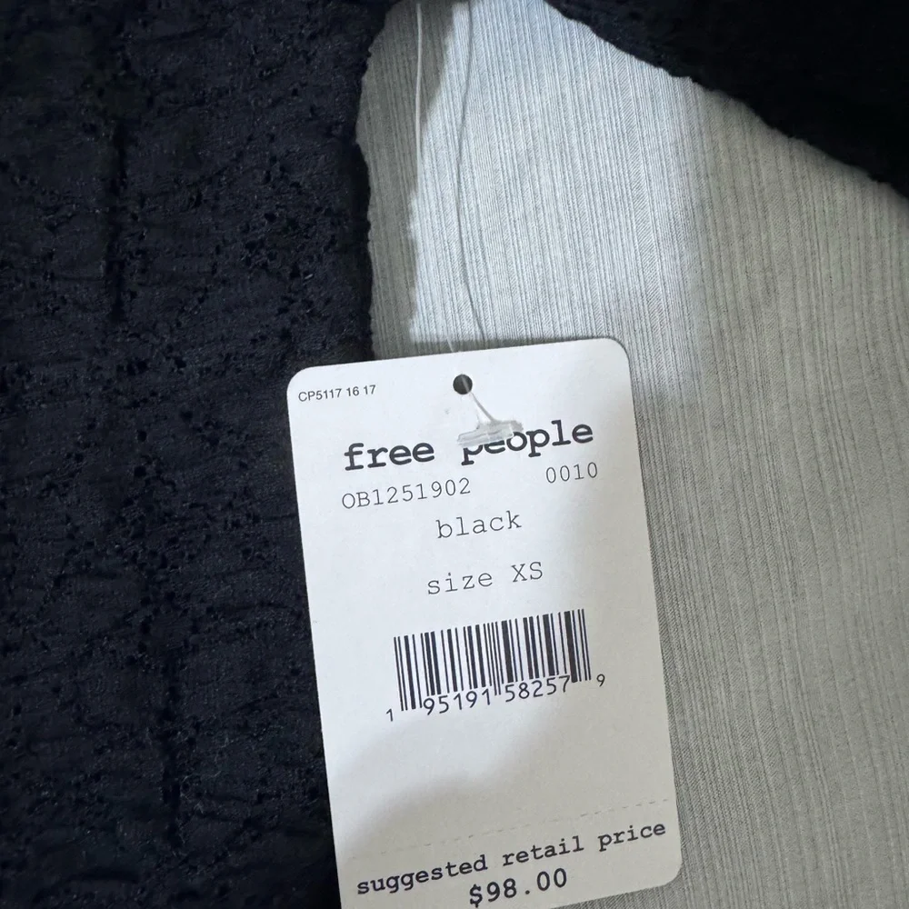 Free People Black Square-Neck Puff Sleeve Crop Top